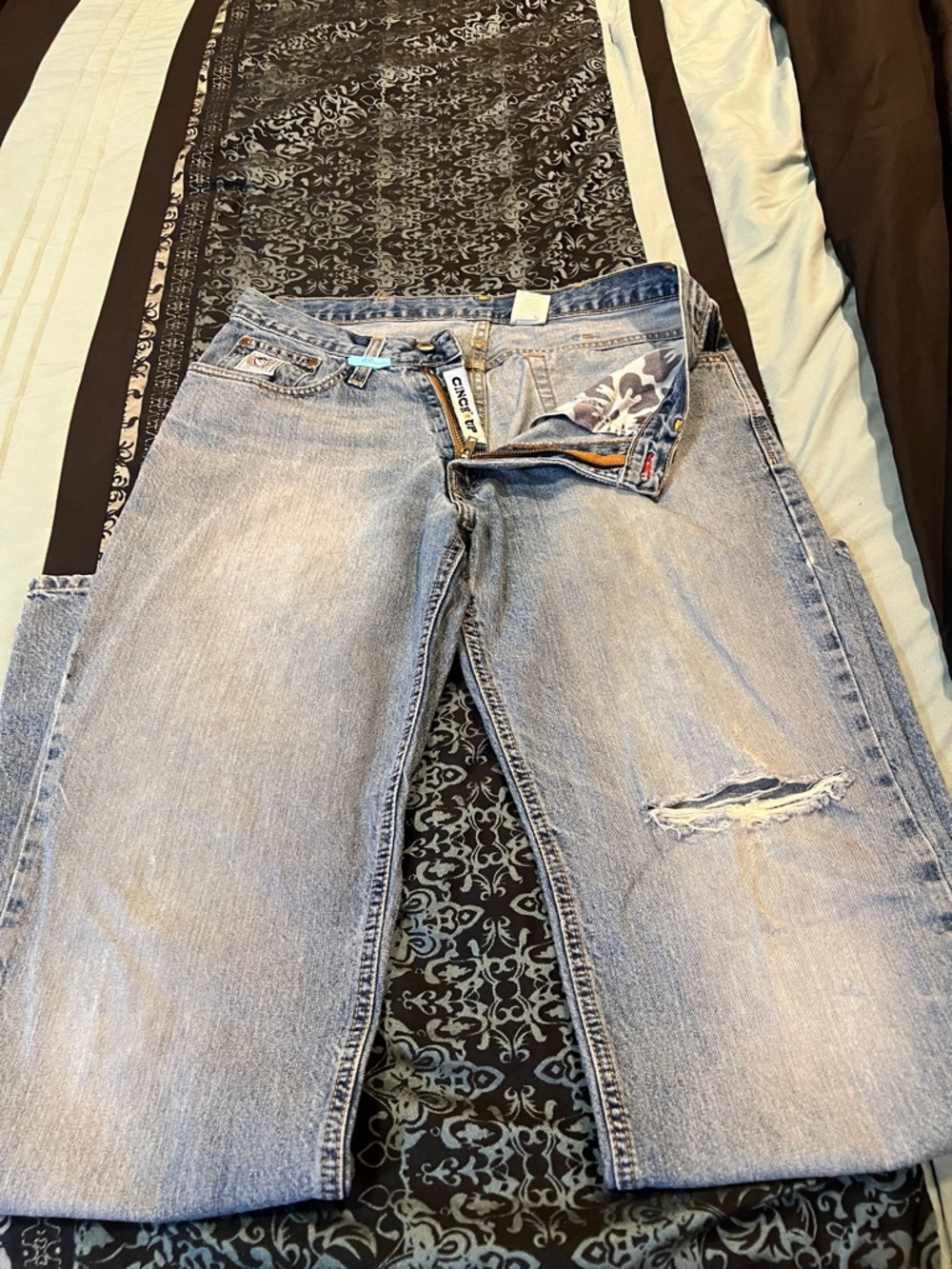 Cinch White Tag Light Blue Distressed Bootcut Jeans
